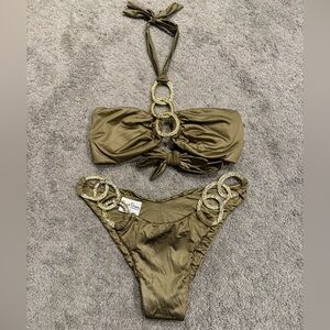 Rare Beach Bunny Gold Bikini Set with Rhinestones